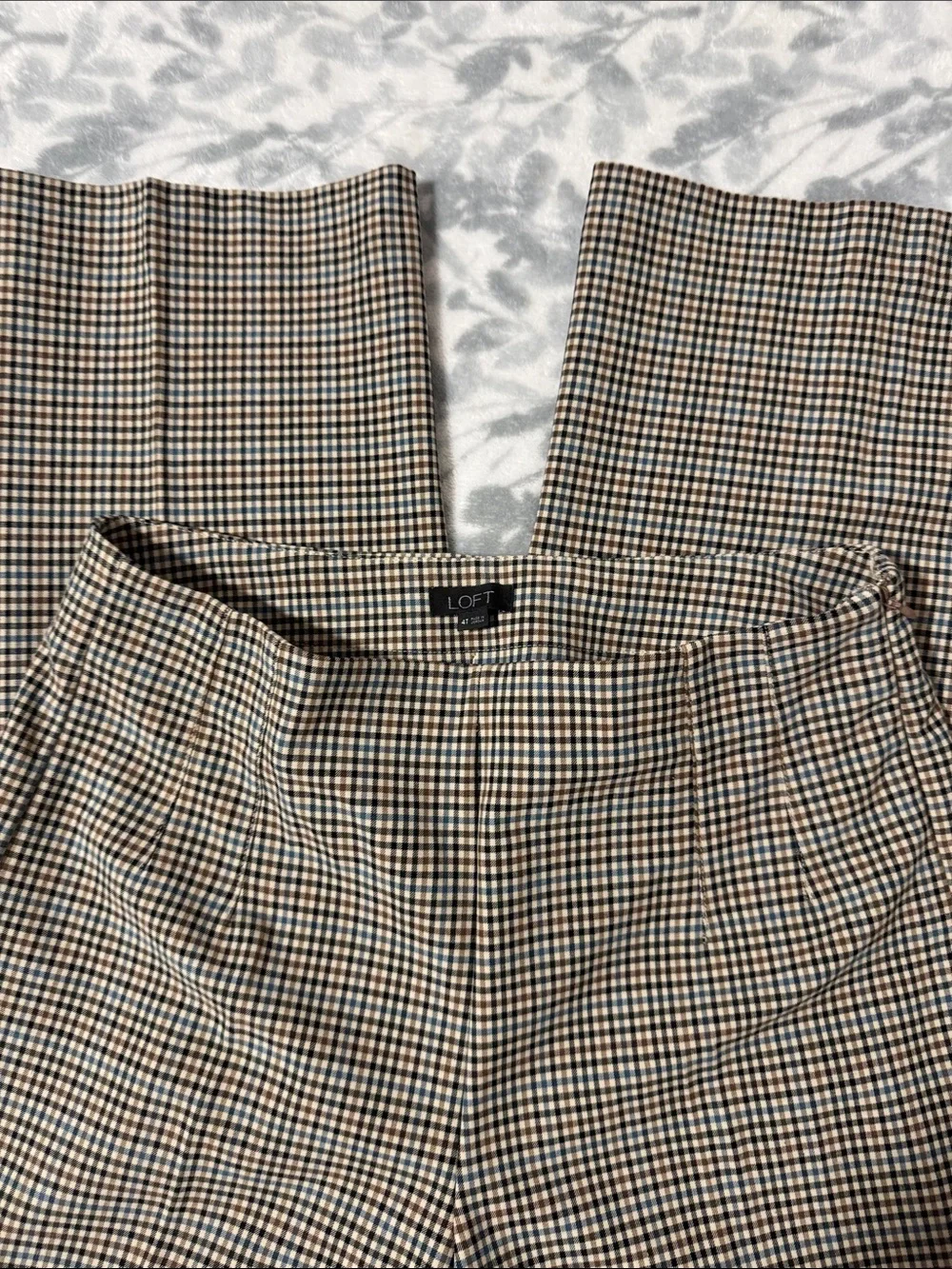 LOFT Checked Wide-Leg Trousers in Brown and Black - Picture 2 of 3